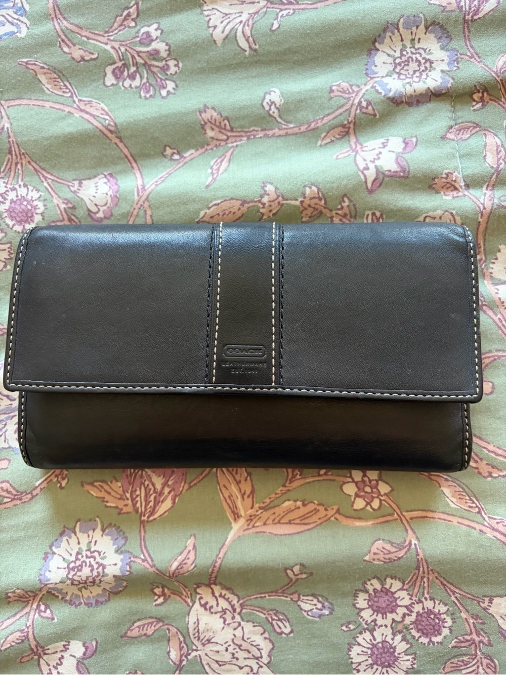 Coach Black Leather Fold-Over Wallet Clutch